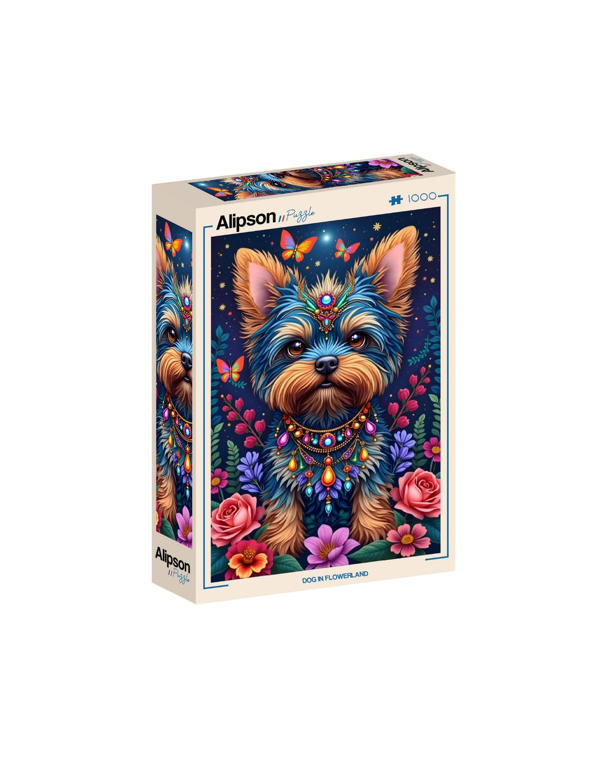 Puslespil med 1000 brikker - Hund I Blomsterlandet