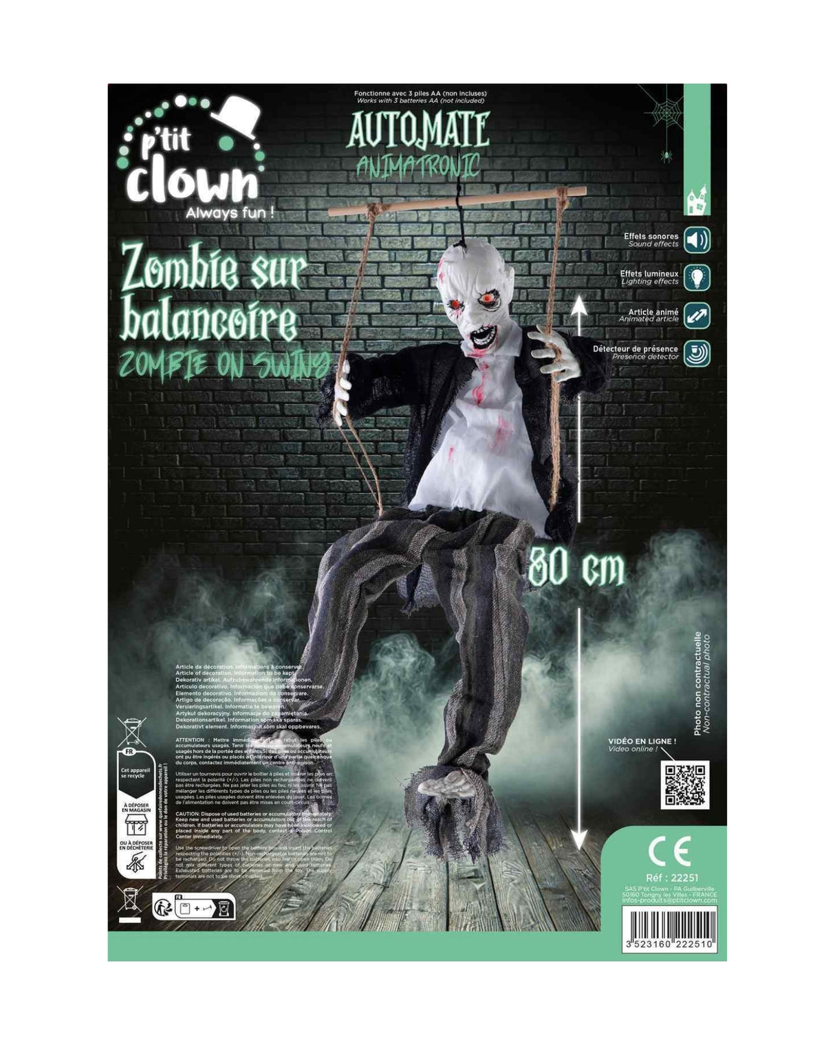 Zombie on a swing - Animated with sound and light - 80 cm