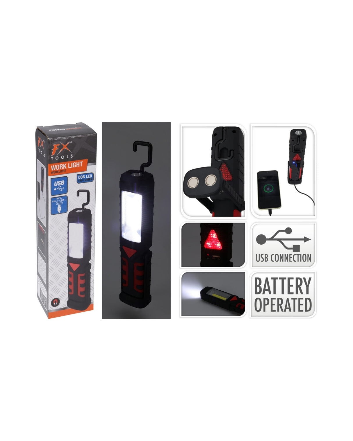 Arbejdslygte COB 21 cm – Genopladelig – 150 Lumen