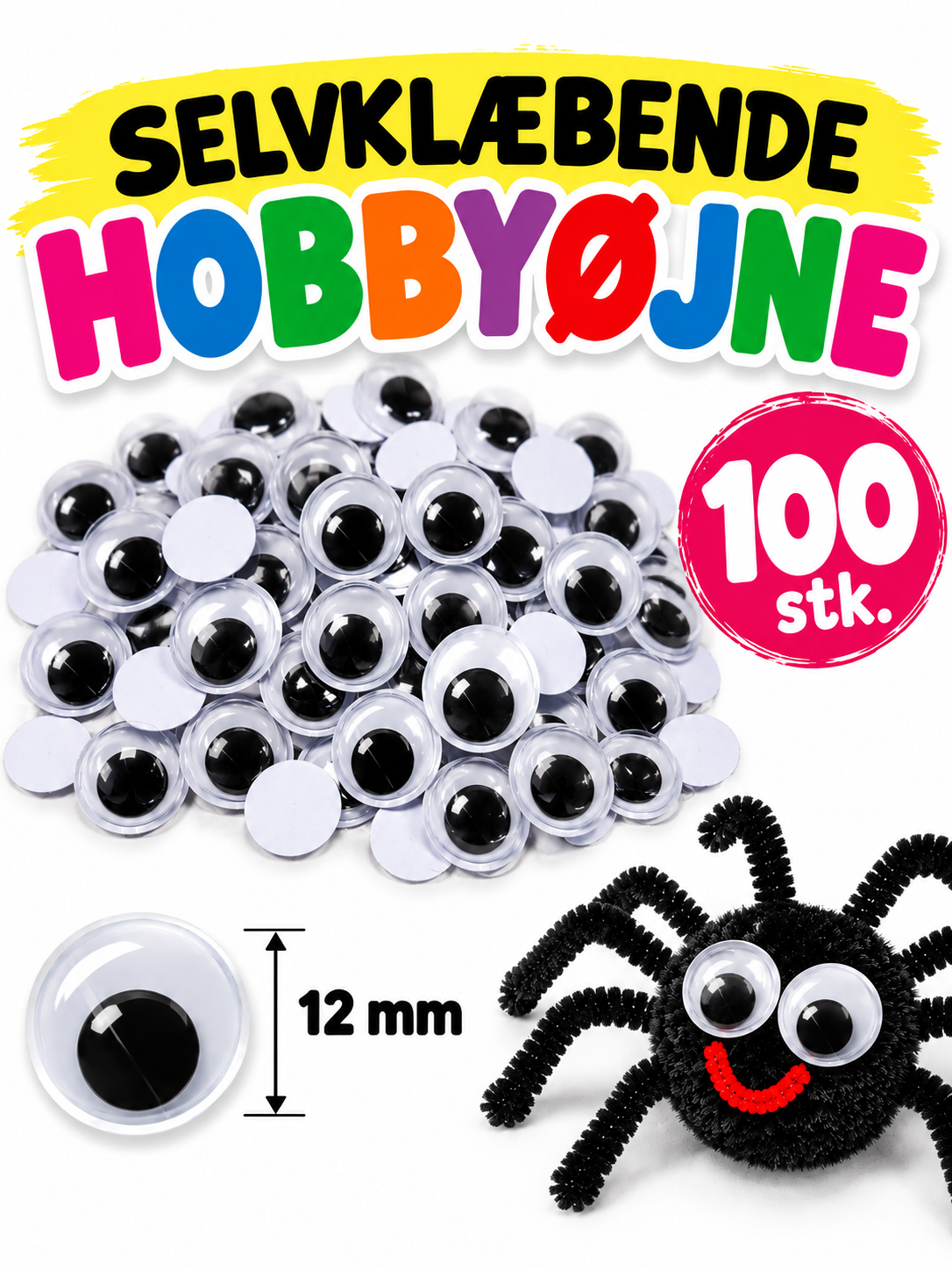 Selvklæbende hobbyøjne – 100 stk 12 mm