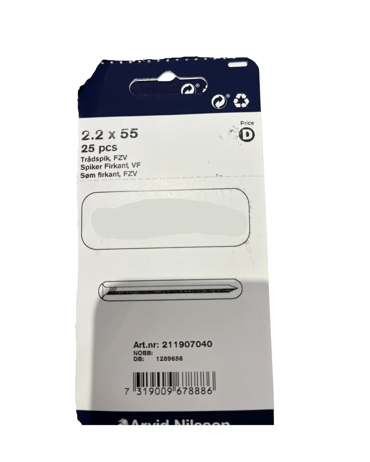 Søm firkant FZV 2.2 X 55 mm 25 Stk