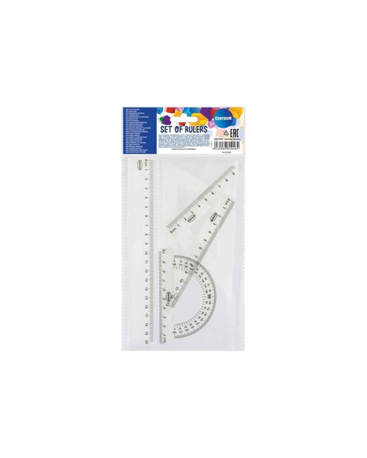 Geometrisæt 20cm. 4 dele. Klar plast