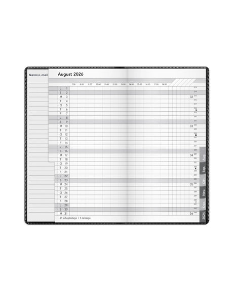 Månedskalender 2026 sort - Fra Mayland