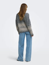 Dark Grey Melange W. OATMEAL FAROE JACQ. Striktrøje fra JDY - 15379810