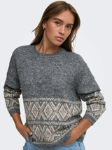 Dark Grey Melange W. OATMEAL FAROE JACQ. Striktrøje fra JDY - 15379810