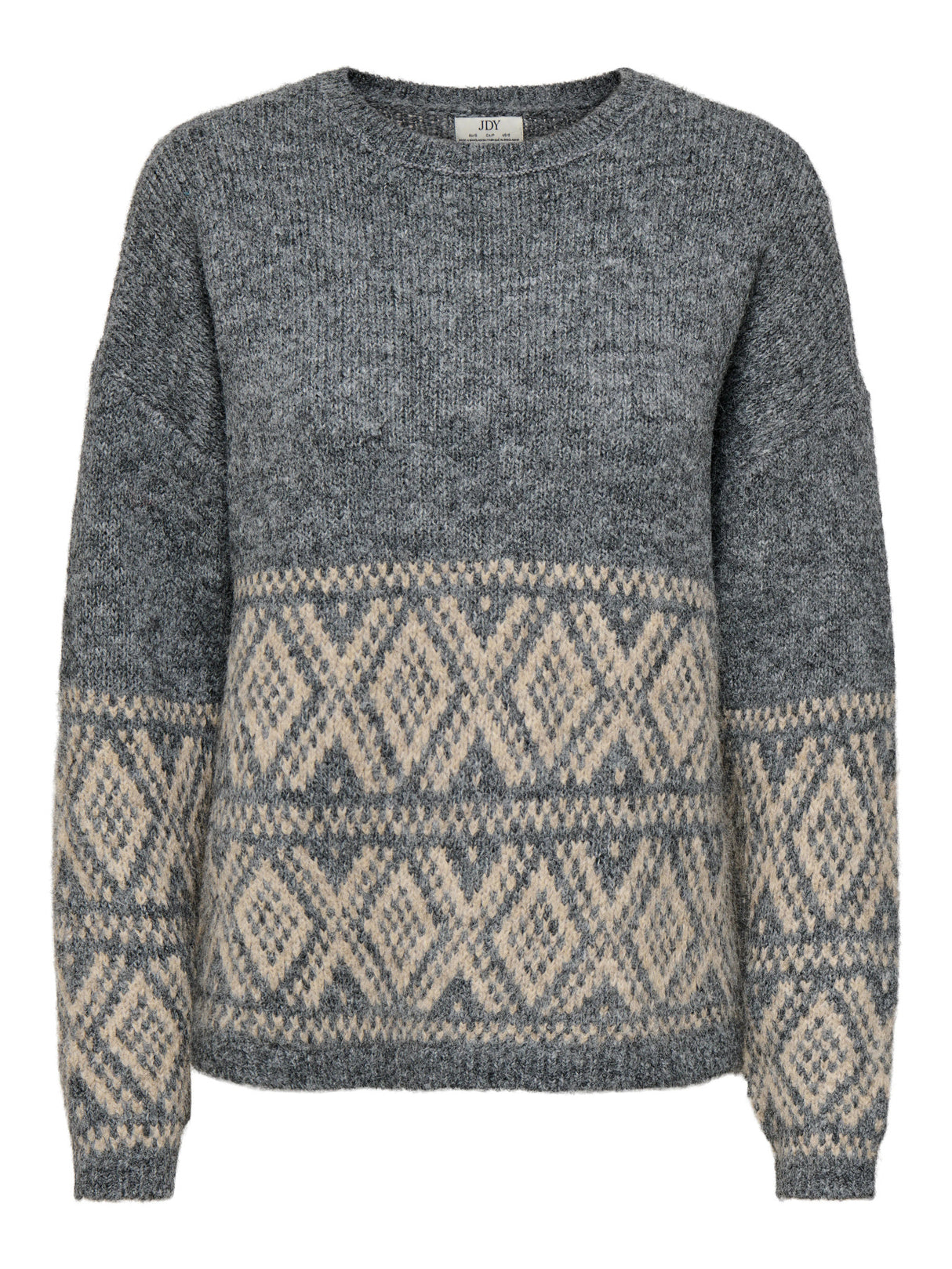 Dark Grey Melange W. OATMEAL FAROE JACQ. Striktrøje fra JDY - 15379810