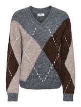 Medium Grey Melange CHATEAU GRAY/CHOCOLATE BROWN ARGYLE Striktrøje fra JDY - 15383047