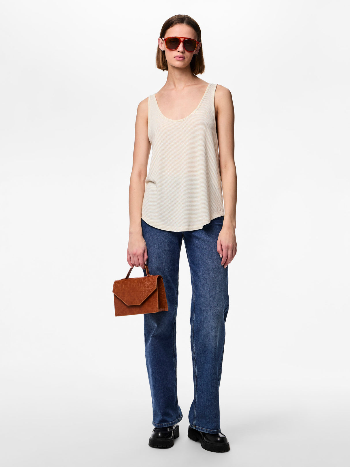 PIECES Bright White GOLD LUREX Top - 17095076