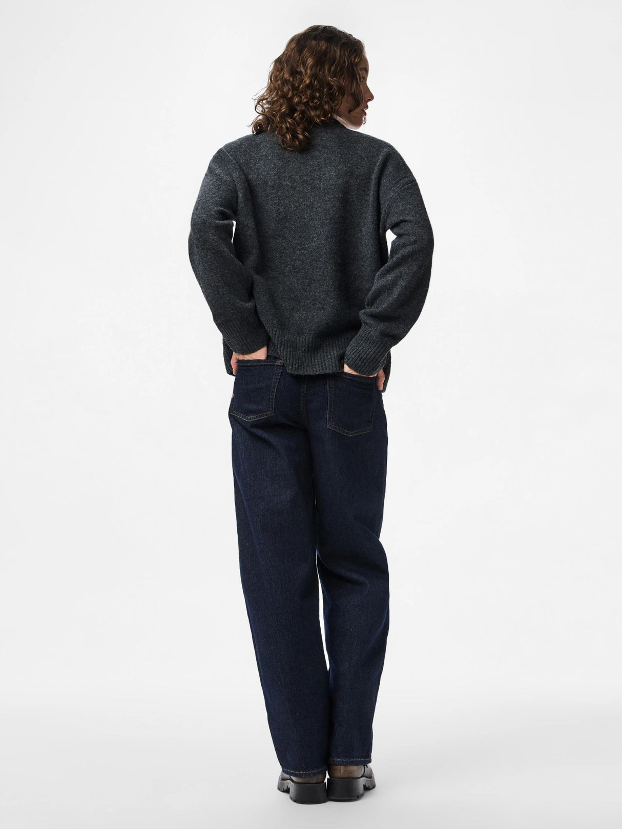 Dark Grey Melange Striktrøje fra PIECES - 17154366