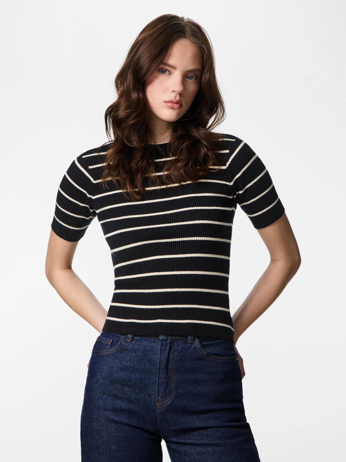 Black BIRCH NARROW Striktrøje fra PIECES - 17162085