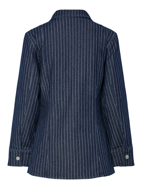 Dark Blue Denim PINSTRIPE Denim Shirt fra PIECES - 17162246