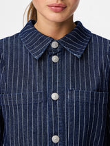 Dark Blue Denim PINSTRIPE Denim Shirt fra PIECES - 17162246