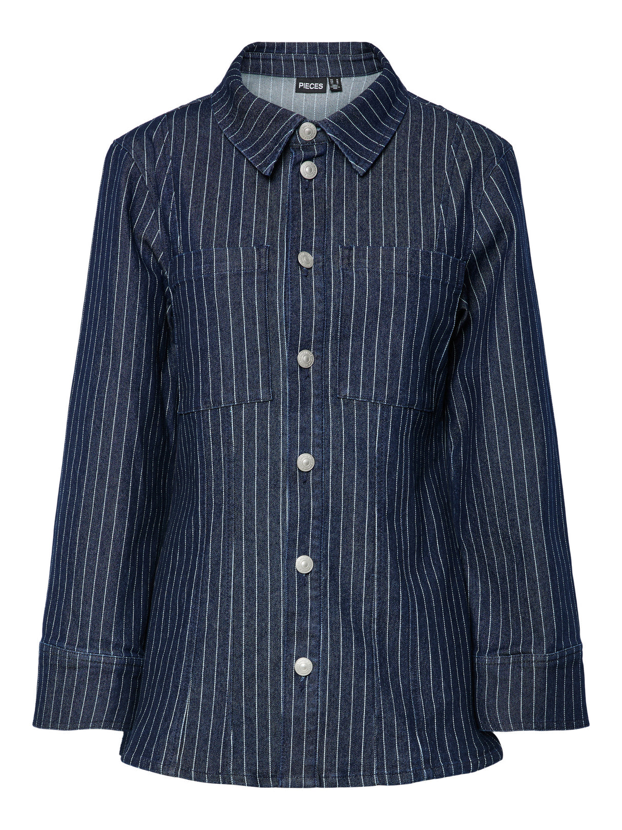Dark Blue Denim PINSTRIPE Denim Shirt fra PIECES - 17162246