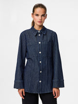 Dark Blue Denim PINSTRIPE Denim Shirt fra PIECES - 17162246