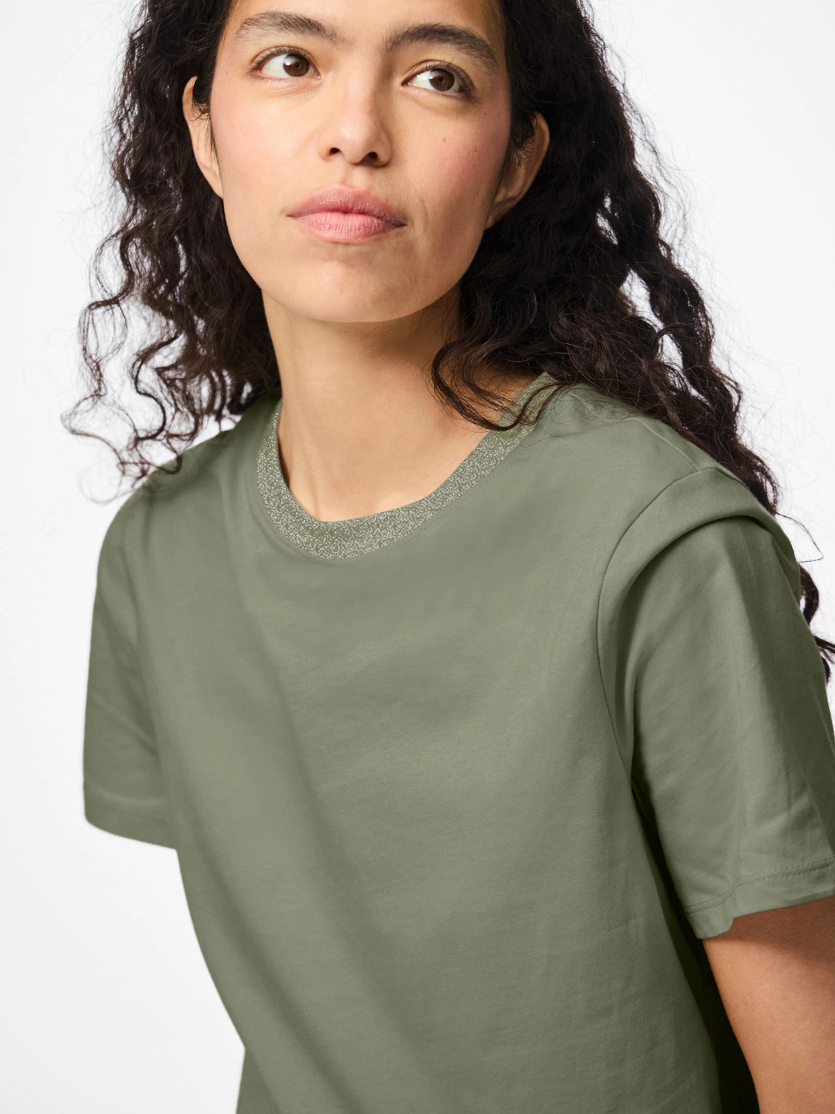Deep Lichen Green LUREX RIB Bluse fra PIECES - 17164946