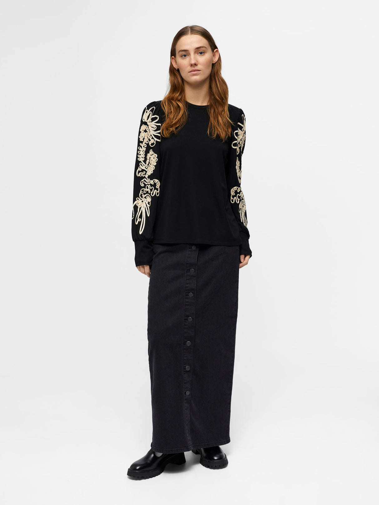 Black Sandshell tape strik bluse fra Object - 23045065