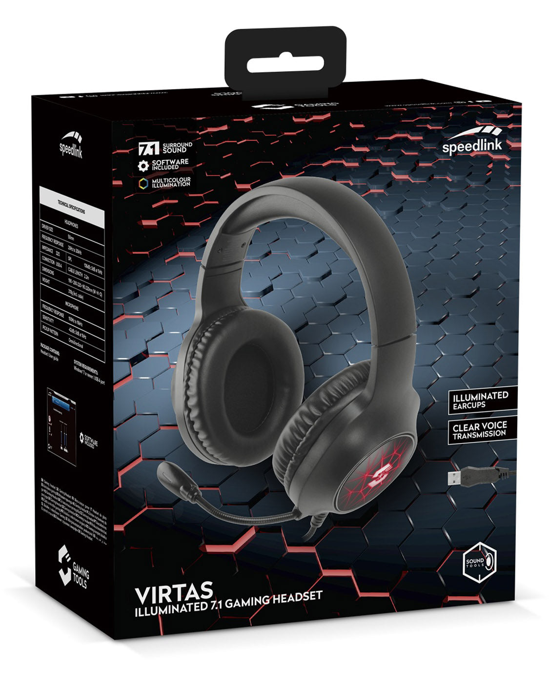 SpeedLink VIRTAS Illuminated 7.1 Gaming Headset, black