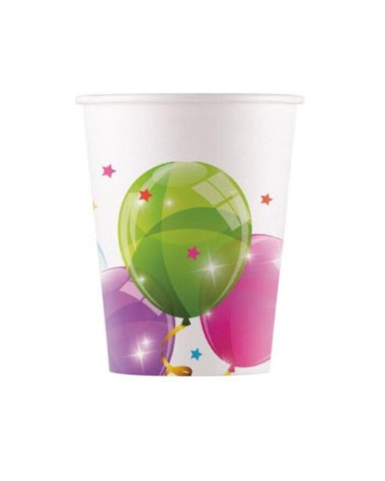 Cardboard cups with balloons 8 pcs 200 ml