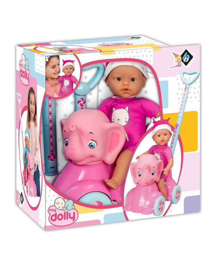 Baby walker elephant with soft doll &amp; hat