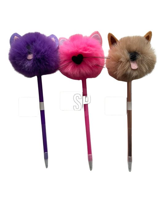 Kuglepen med pompom dyr 1stk 22cm