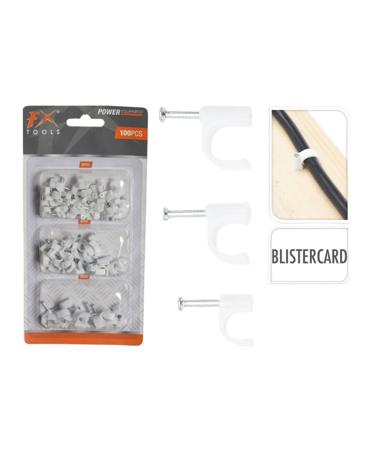 Cable clips 100pcs ass.