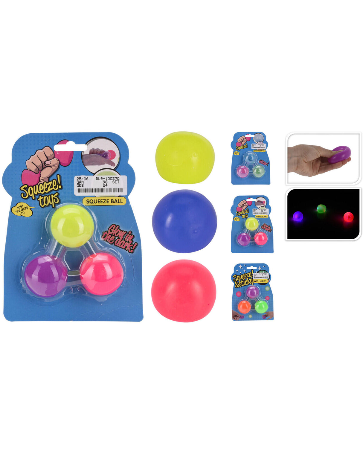 Squeeze ball med lys 4cm 3 stk