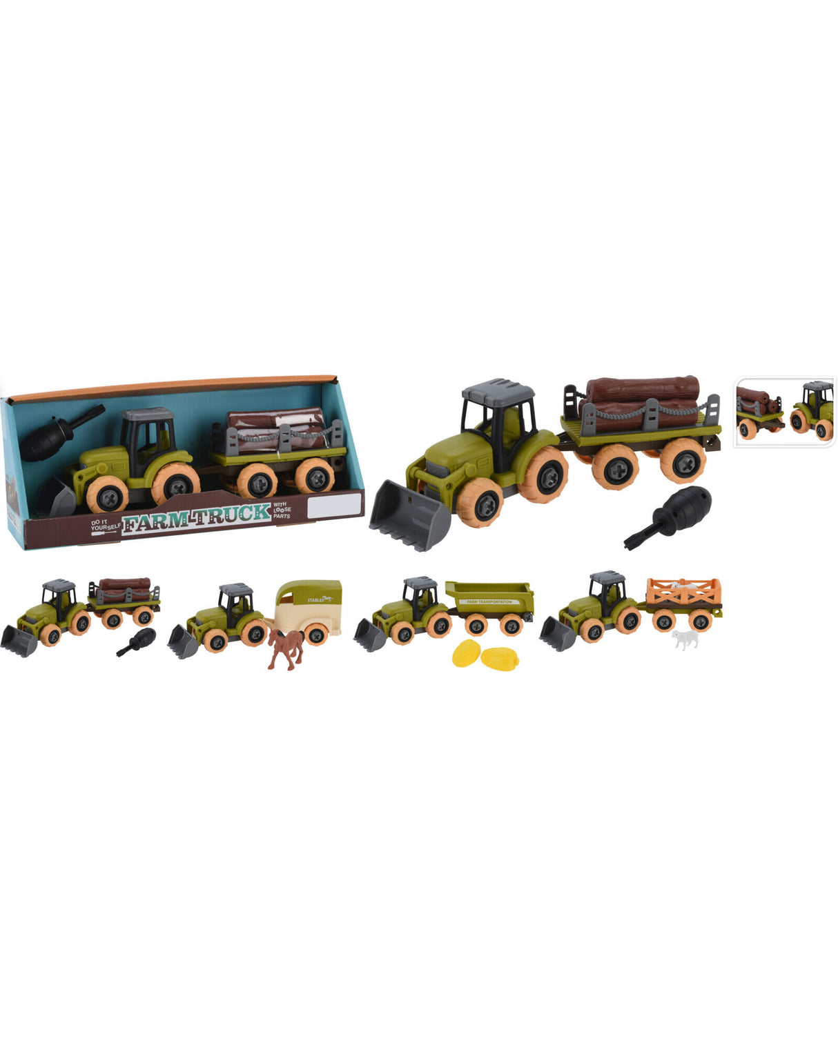 Tractor with trailer and accessories 15.50cm in plastic 1pc
