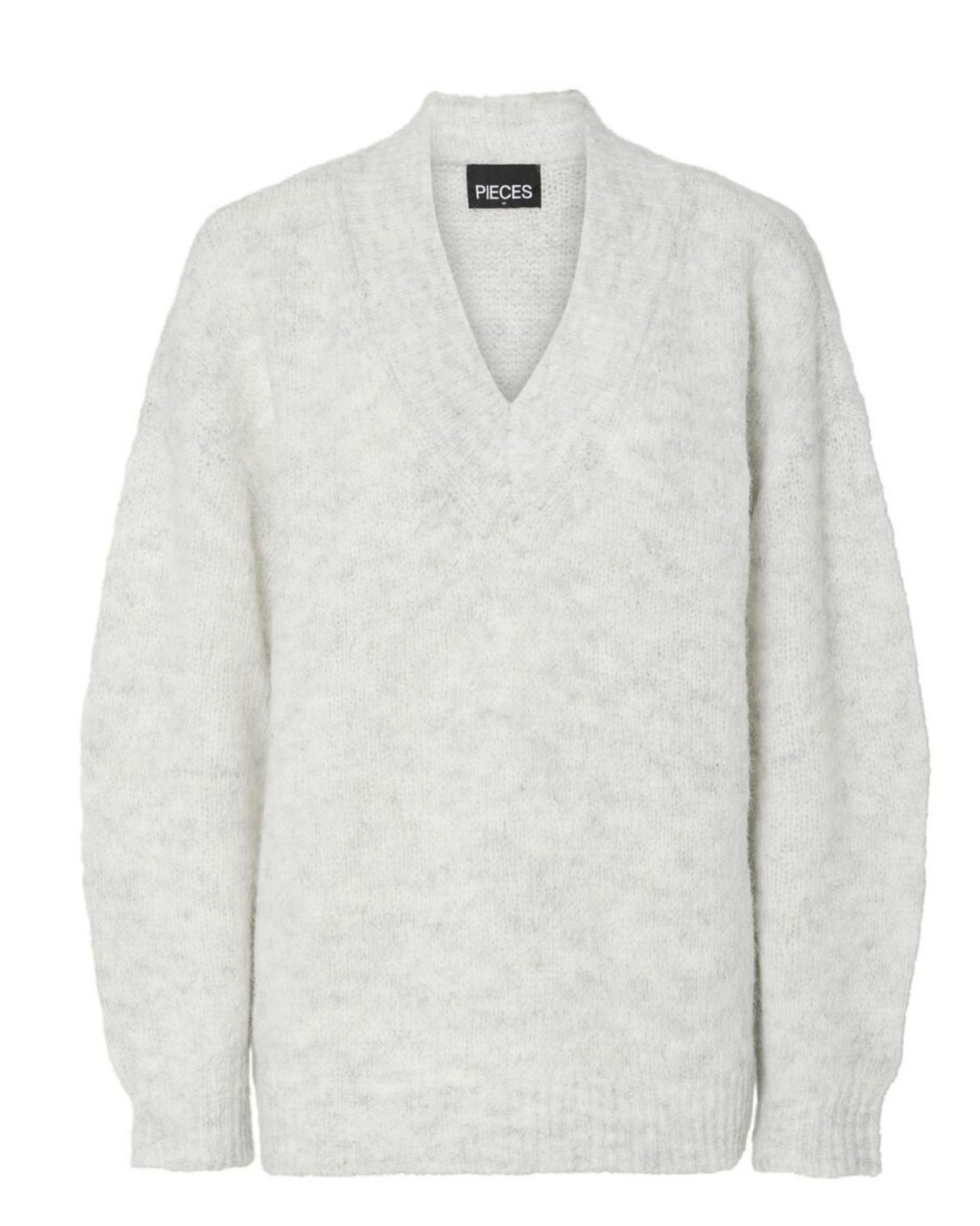 Lysegrå - Light Grey Melange - PIECES -Striktrøje - 17157870