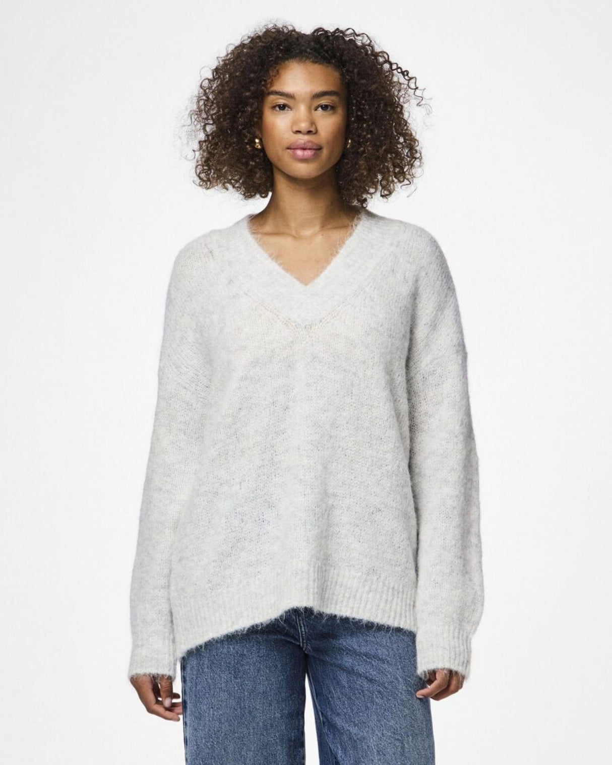 Lysegrå - Light Grey Melange - PIECES -Striktrøje - 17157870