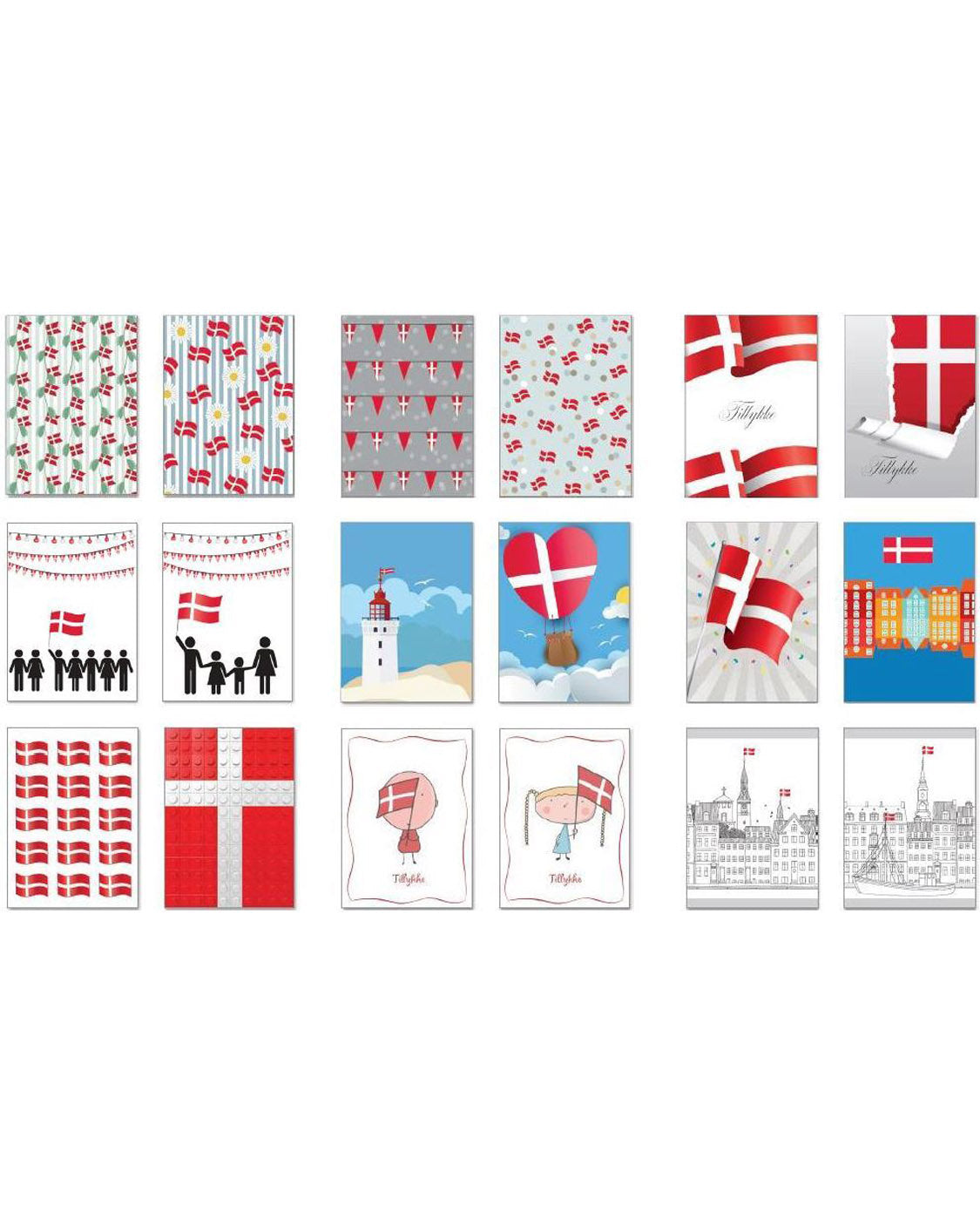 Kort 4 dobbelte med kuvert og flagmotiv