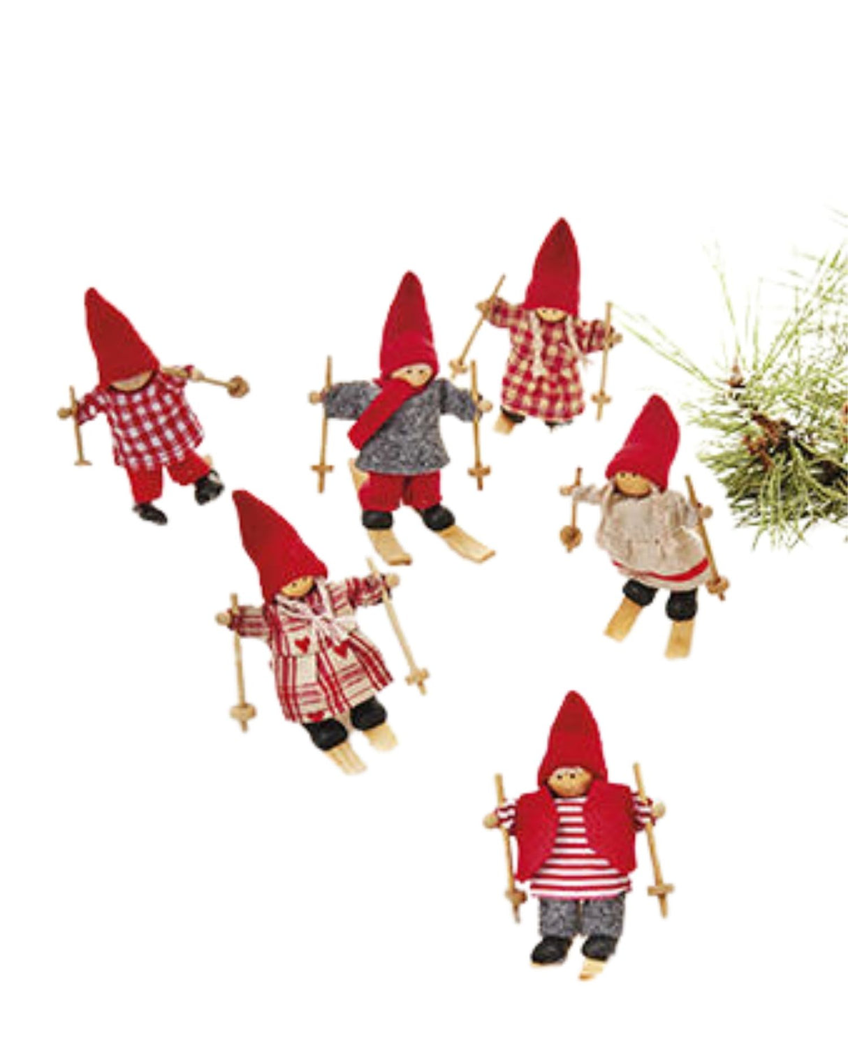 Pobra Nisse, stof, på ski - 7CM, 6 ASS
