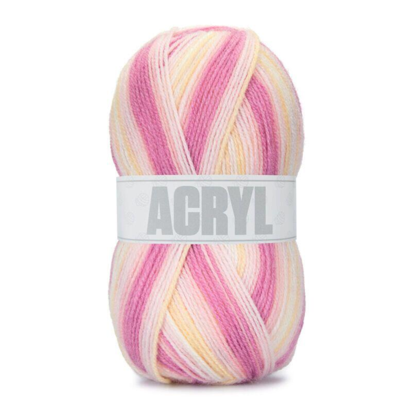 BUMBO acryl garn fv.105 - Hvid/Gul/Lyserød mix. 150g.