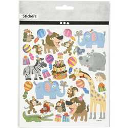 Stickers, dyrenes fødselsdag, 15x16,5 cm, 1 ark