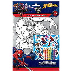 Spiderman male sæt - stickers og farveblyanter