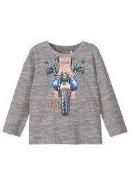 Meleret grå name it langærmet t-shirt med motorcykle - 13210055