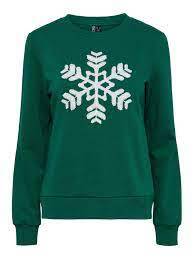 Grøn PIECES julesweatshirt med snefnug - 17120047