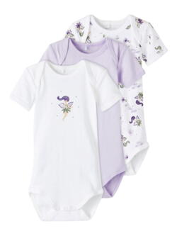 Lavendel Orchid/hvid Name it 3-pack body med feer (korteærmer) - 13206273