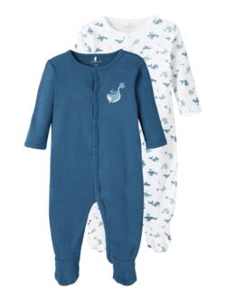 Blå majolica Name it 2-pack jumpsuit med hvaler (med fødder, med knapper) - 13206511