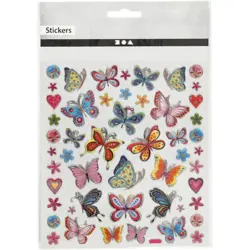 Stickers 1 Ark, Farverige Sommerfugle, 15x16,5 cm