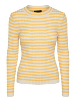 Flax gul/hvid stribet PIECES langærmet t-shirt - 17115047