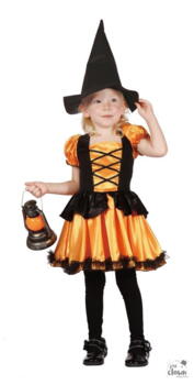 Witch costume - orange and black - kids - 3/4 years