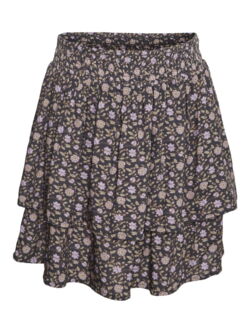 Grå / lilla - grey pinstripe / paisley - Vero Moda girl - nederdel med blomster 10294187