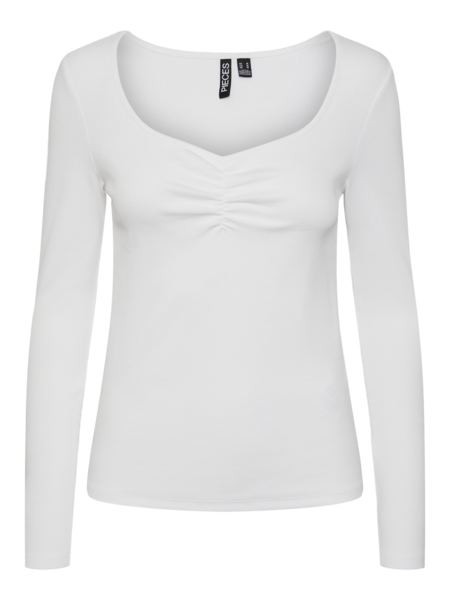 Hvid - bright white - PIECES - langærmet rib bluse - 17135564