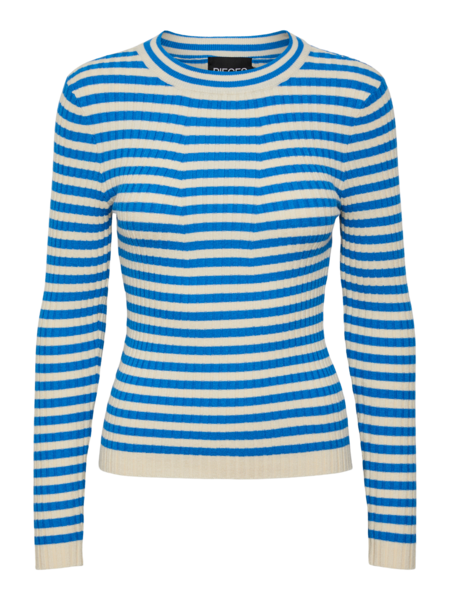 Blå/hvid - French blue/Birch - PIECES - langærmet stribet bluse - 17115047