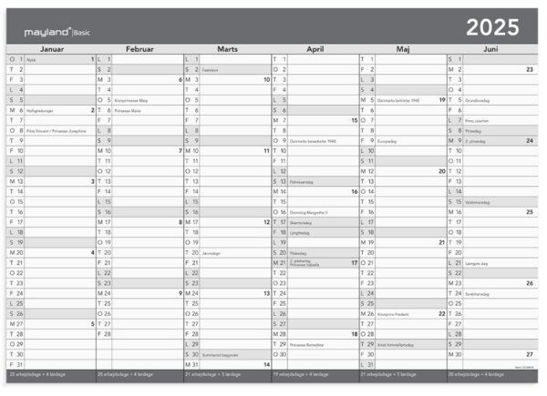 Basic kontorkalender m/whiteboard-funktion A2 2025