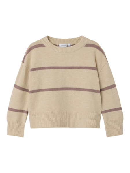 Beige - Peyote - Name it - Strik bluse- lilla striber - 13239524