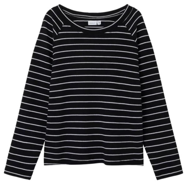 Sort - Black - Name it - stribet - rib - langærmet - Bluse - 13241886