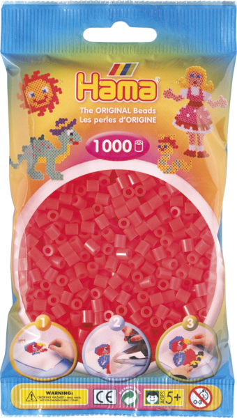 Hama perler 1000 stk.  Neon rød 207-35.