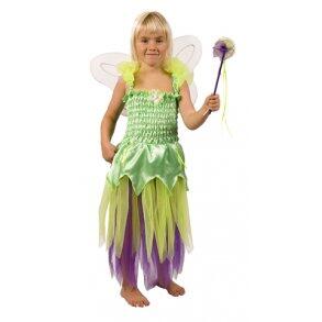Grøn prinsesse FE kjole med stav og vinger str. 5-7 år