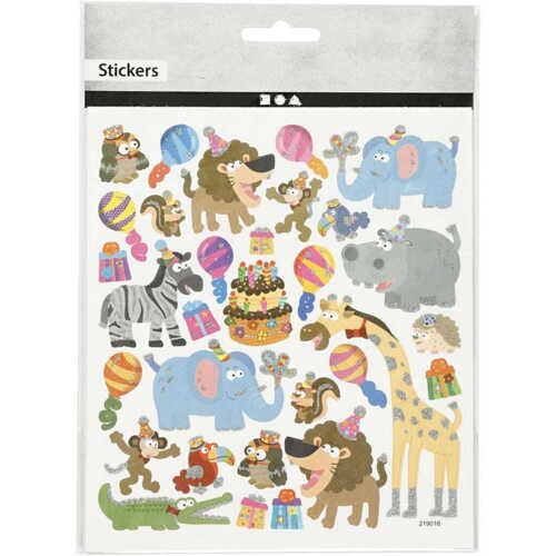 Stickers, dyrenes fødselsdag, 15x16,5 cm, 1 ark